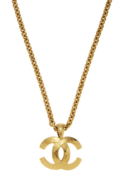Gold Quilted 'CC' Necklace Large, , large