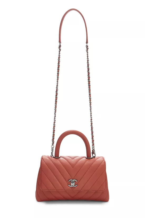Pre-Owned Orange Chevron Caviar Coco Handle Bag Small Q6B1WM0FOH000