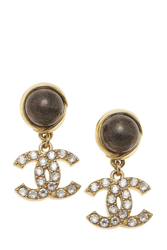 Black Acetate & Crystal 'CC' Dangle Earrings