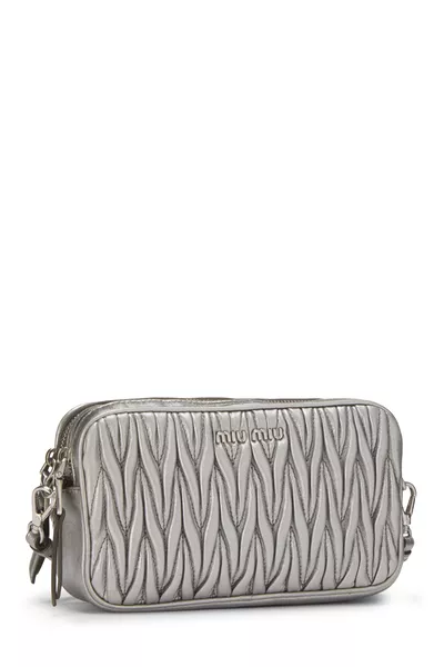 Silver Nappa Double Zip Camera Crossbody Bag, , large