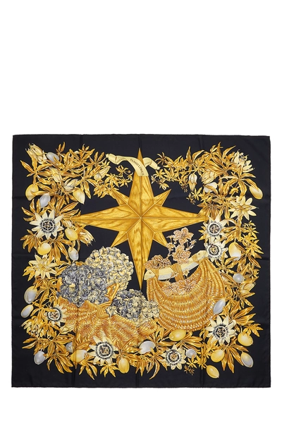 Black & Multicolor 'Passiflores' Silk Scarf 90