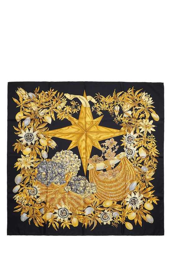 Black & Multicolor 'Passiflores' Silk Scarf 90, , large image number 0