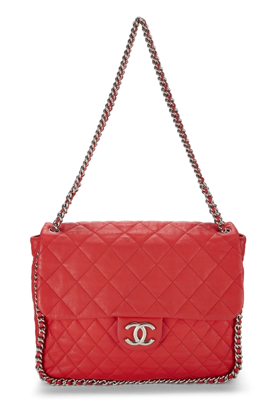 Red Quilted Lambskin Chain Around Half Flap Maxi, , large image number 0