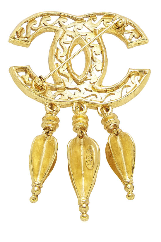 Chanel - Gold Fretwork Dangle Pin