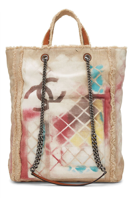 Beige Canvas Graffiti Tote, , large image number 0