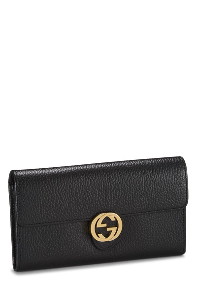 Black Leather Interlocking Continental Wallet, , large
