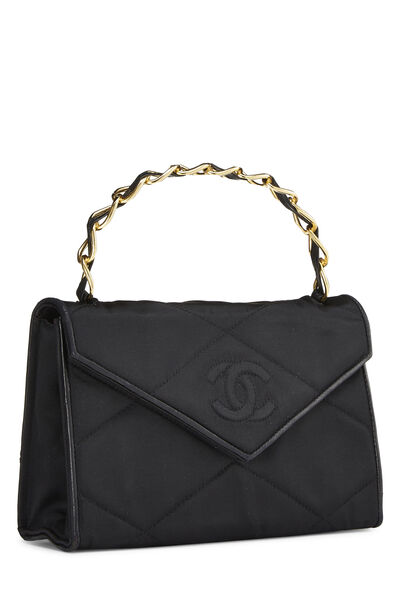 Black Quilted Satin Envelope Flap Small, , large