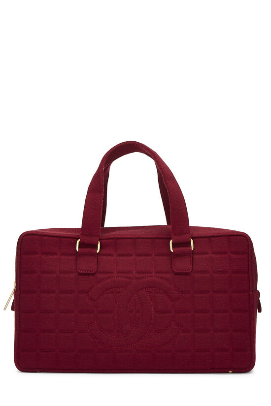Shop Chanel Burgundy Chocolate Bar Jersey 'CC' Boston Bag WGACA