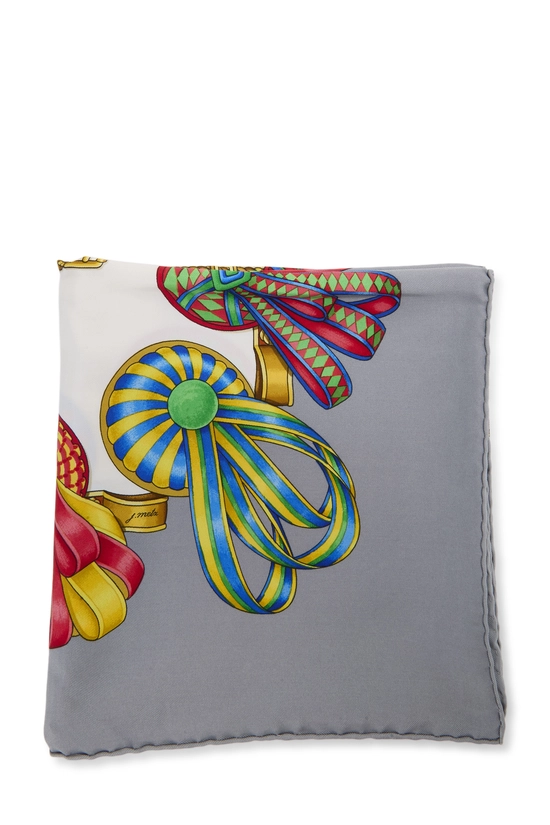 Grey & Multicolor 'Les Rubans du Cheval' Silk Scarf 90, , large image number 1