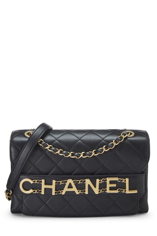 Chanel Logo medium black calfskin flap bag RHW