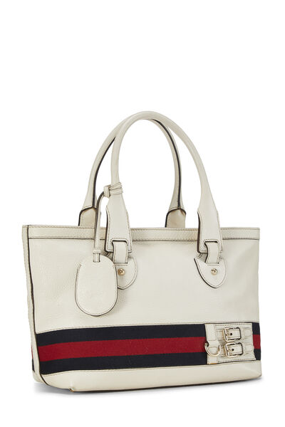 White Leather Web Heritage Tote, , large
