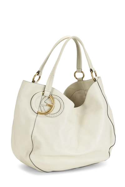 White Grained Leather Hobo, , large