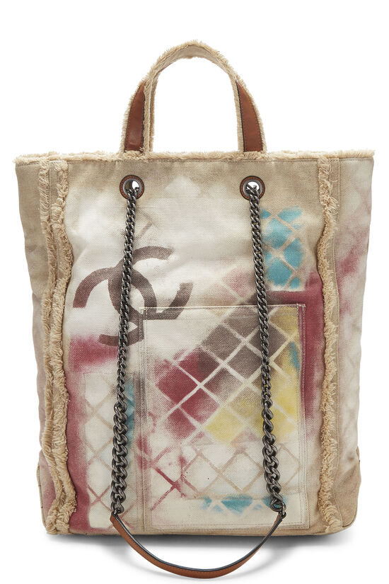 Beige Canvas Graffiti Tote, , large image number 1