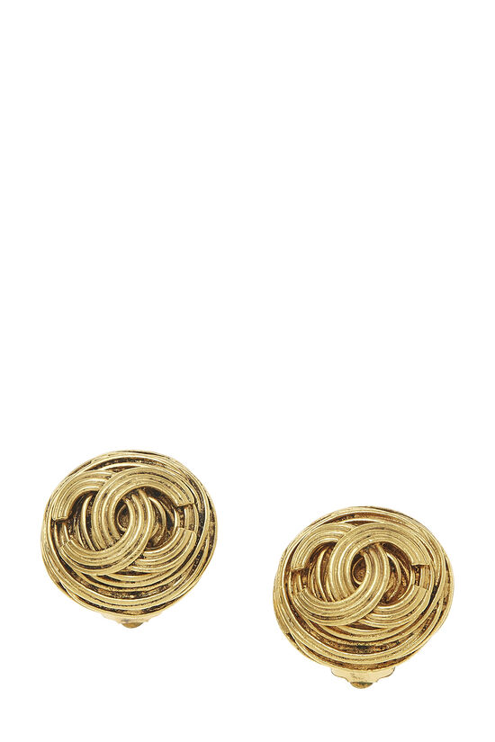 Gold 'CC' Engraved Earrings, , large image number 1