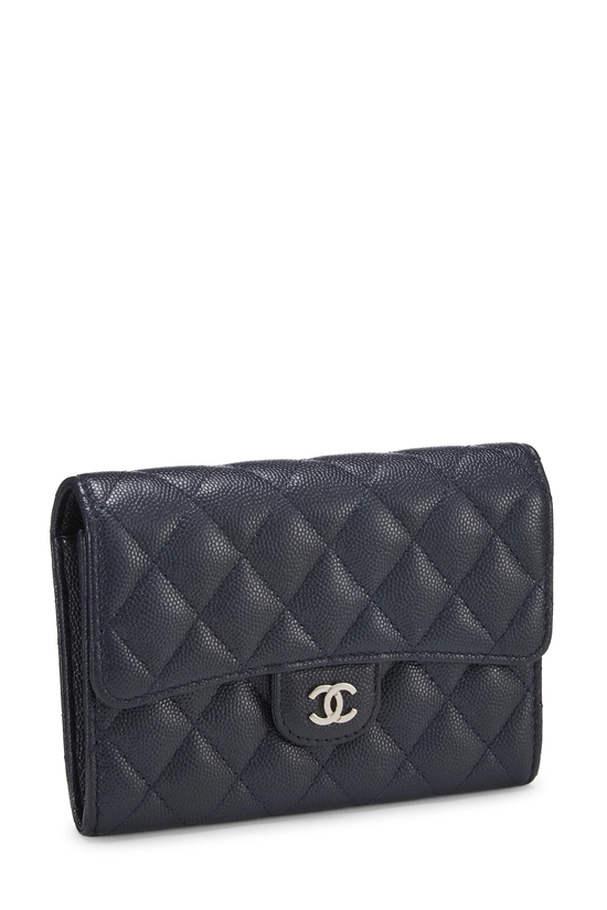 Navy Caviar Classic Flap Wallet, , large image number 1