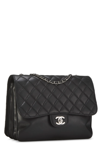 Black Lambskin Clams Pocket Accordion Flap Medium, , large