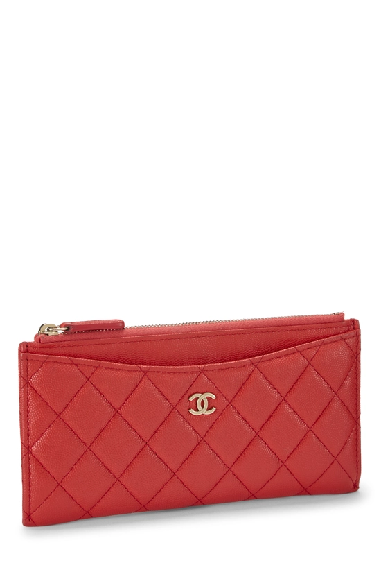 Red Quilted Caviar Zip Pouch Wallet, , large image number 1