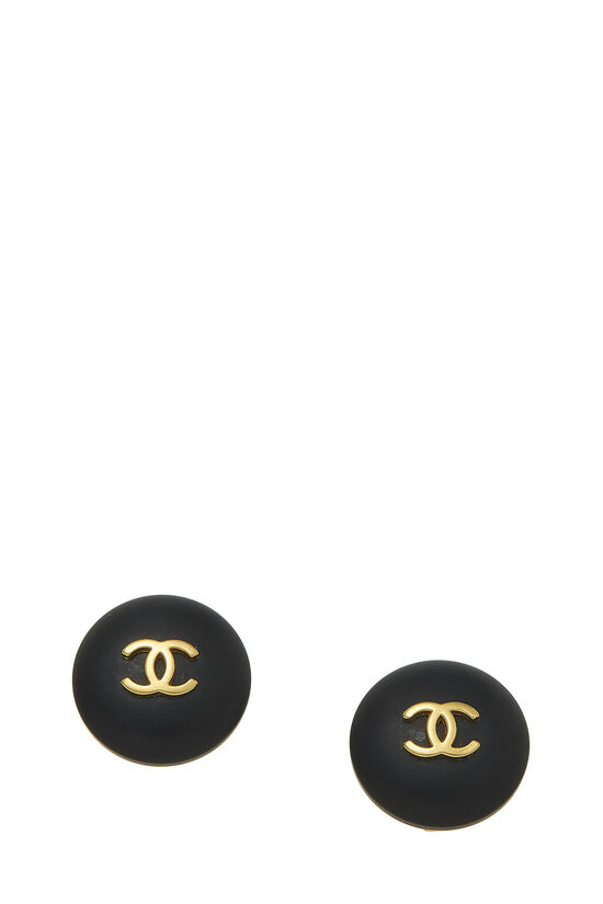 Gold & Black 'CC' Button Earrings, , large image number 0