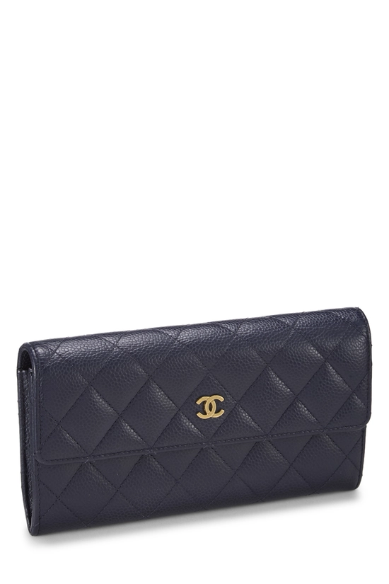 Navy Caviar Classic Flap Wallet, , large image number 1