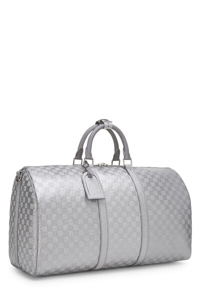 Virgil Abloh x Louis Vuitton Silver Glitter Damier Leather Keepall Bandouliere 50, , large