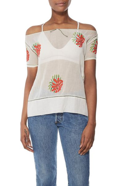 1930s Cream Silk Embroidered Top, , large