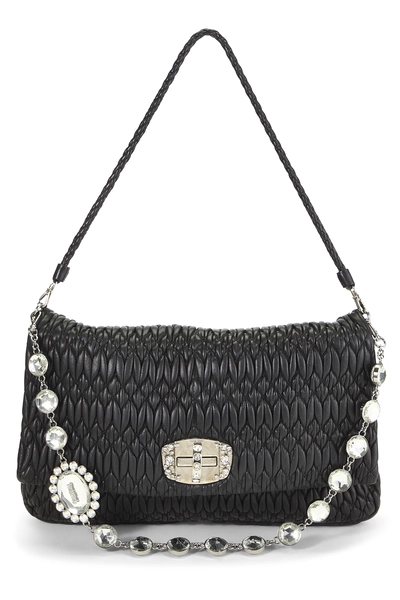 Black Nappa Crystal Flap Shoulder Bag