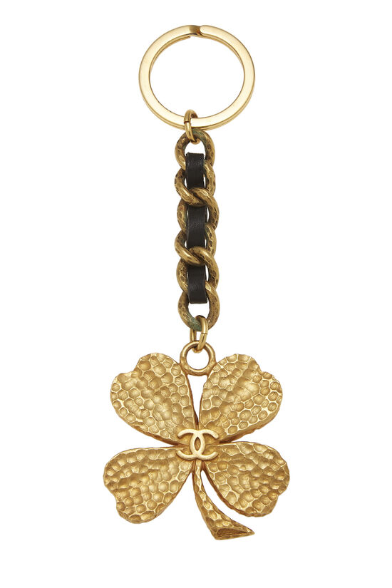Gold & Black Leather Lucky Key Chain, , large image number 1