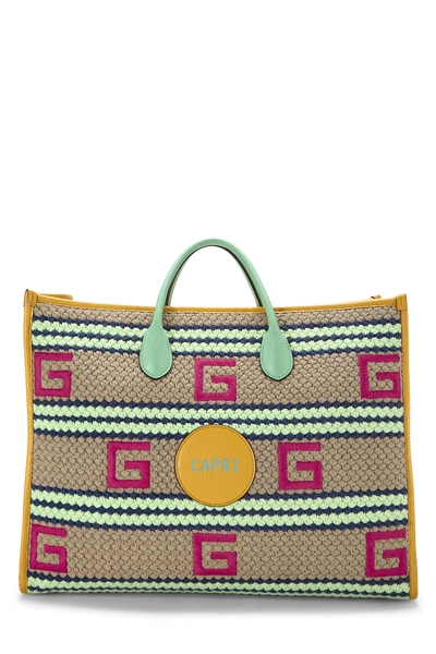 Gucci Yellow Raffia Woven Capri Tote