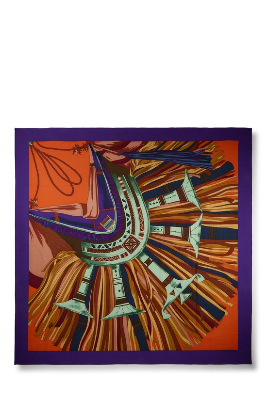 Purple & Multicolor 'Cuirs du Desert' Silk Scarf TGM, , large image number 0