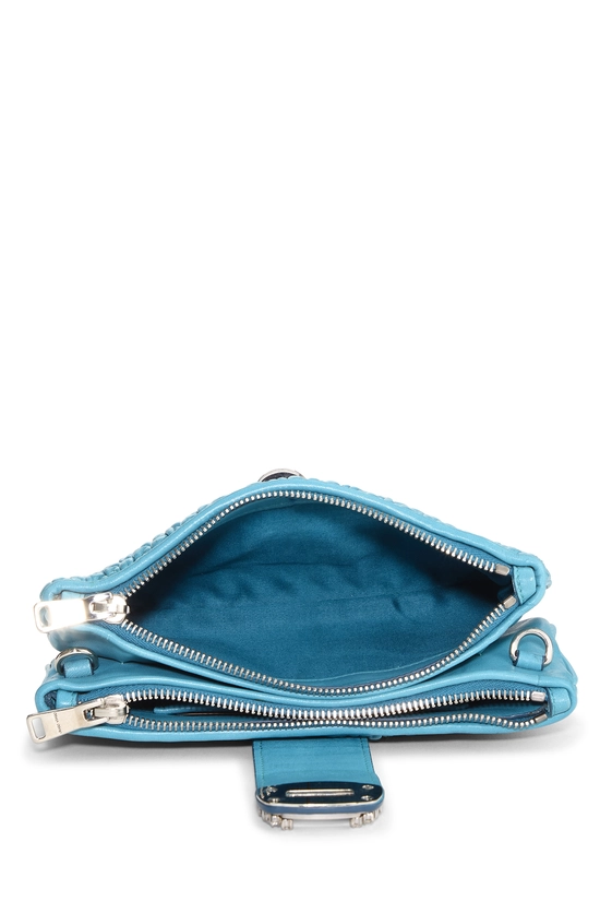 Blue Nappa Crystal Flap Clutch With Chain, , large image number 5