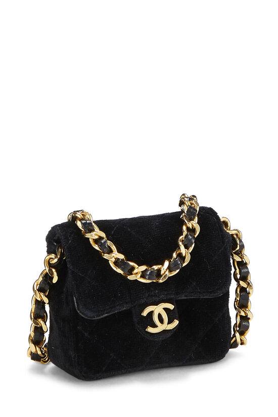 Chanel Black Quilted Velvet Half Flap Micro Q6B02739K8007 | WGACA