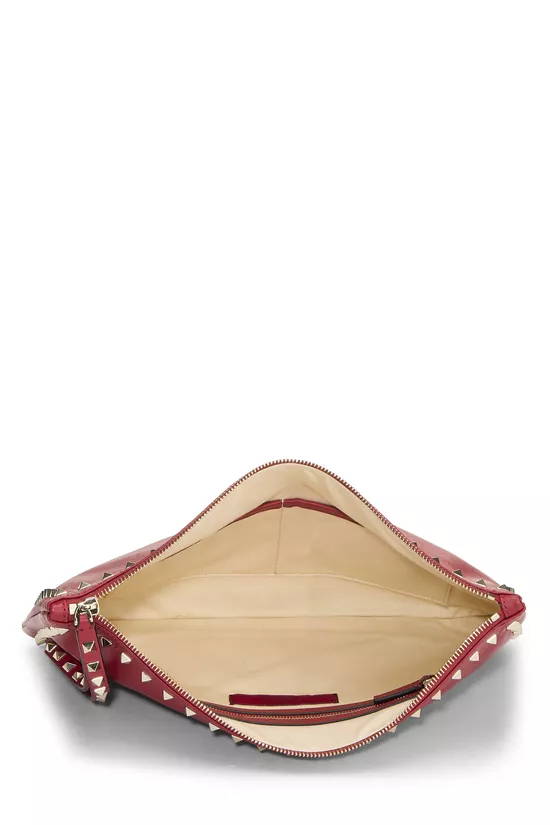 Red Leather Rockstud Spike Clutch, , large image number 3