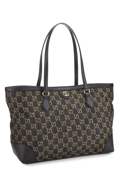 Black GG Denim Ophidia Tote Medium, , large