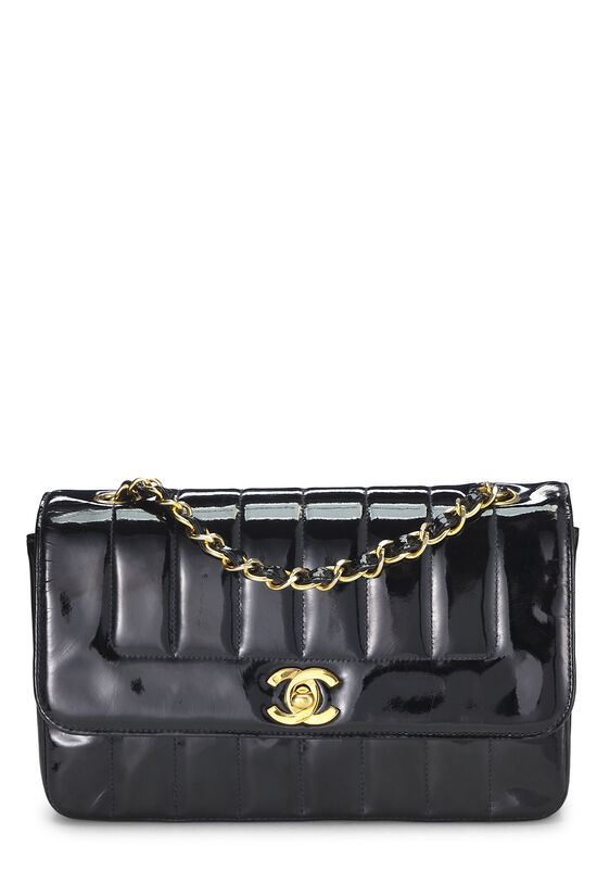 Chanel Black Vertical Patent Leather Border Flap Small