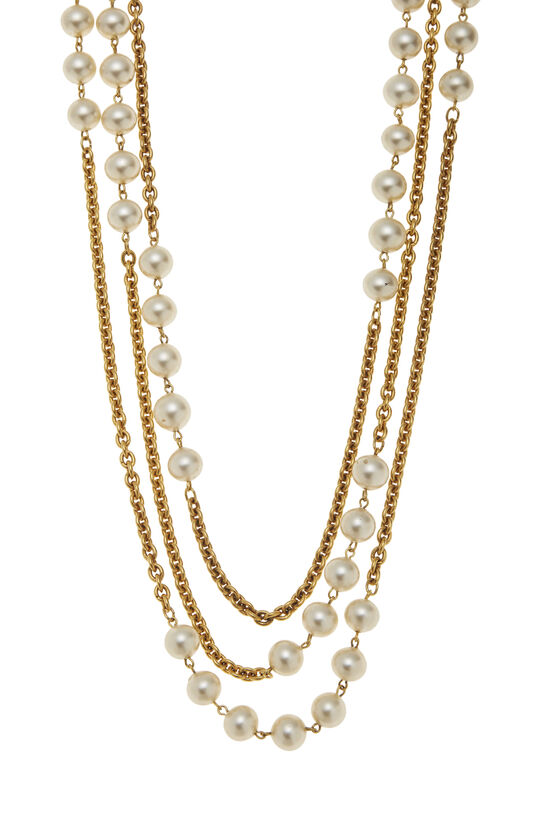 Gold & Faux Pearl Necklace XL, , large image number 1