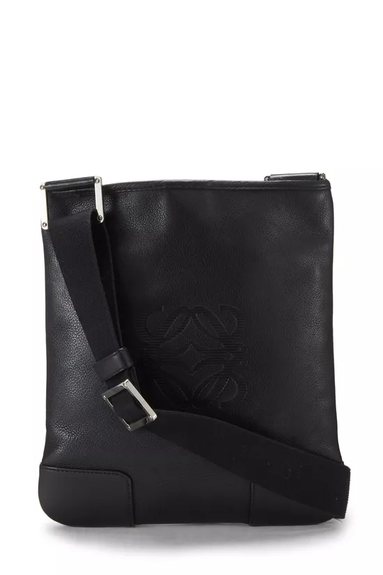 Black Calfskin Anagram Flat Messenger, , large image number 3