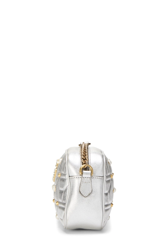 Silver Leather & Faux Pearl GG Marmont Crossbody Small, , large image number 2