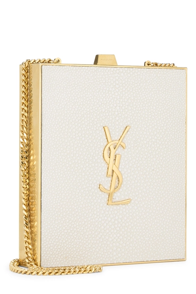 White Metal Tuxedo Box Clutch, , large