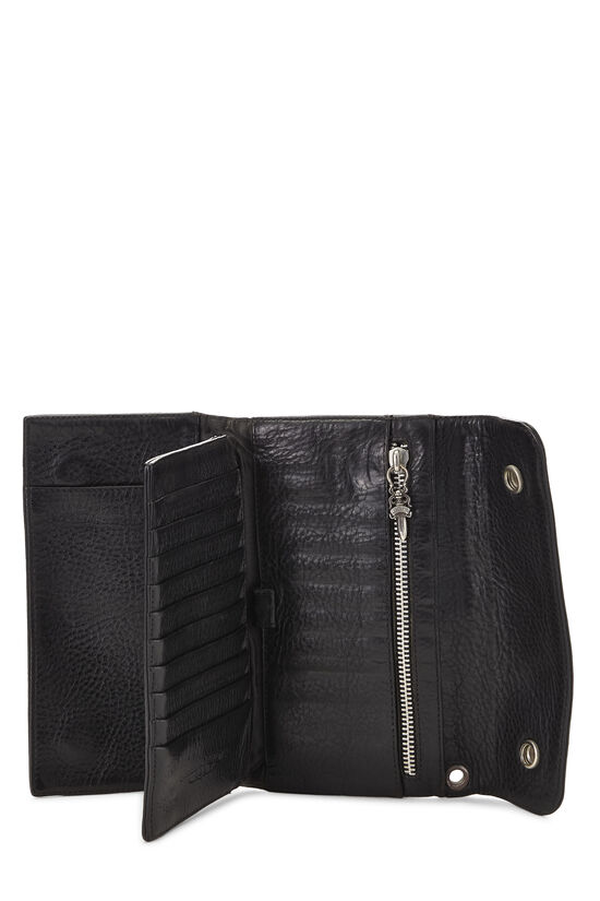 Black Leather Wave Cross Ball Long Wallet, , large image number 3