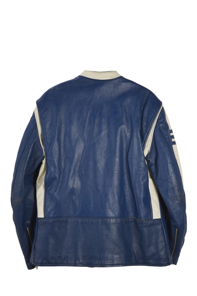 Blue & White Cowhide Brooks Motorcycle Jacket, , large