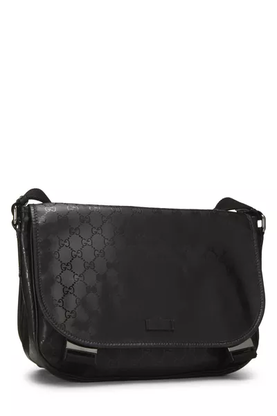 Black GG Imprime Buckle Flap Messenger, , large