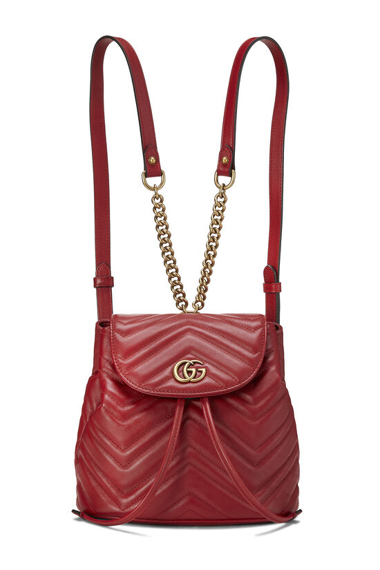 Red Leather GG Marmont Backpack Small, , large image number 0