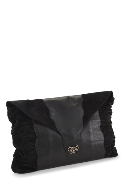 Black Leather Fleur-de-lis Clutch, , large