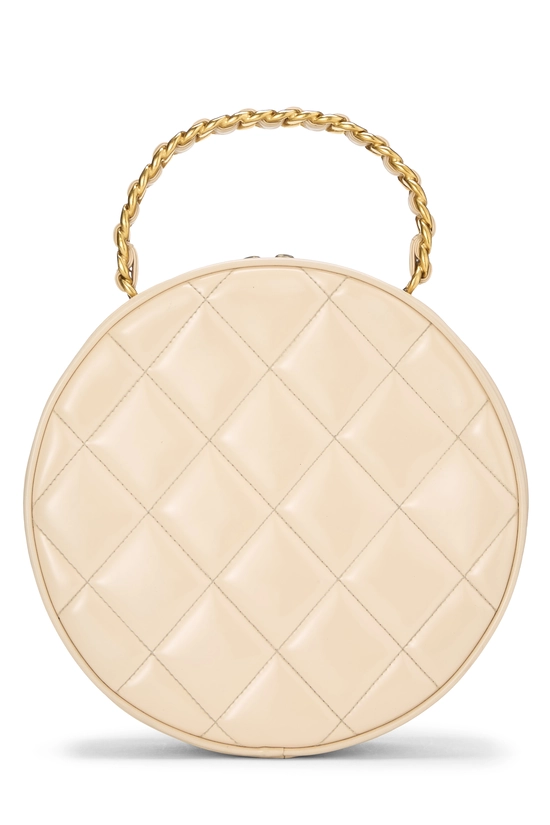 Beige Patent Leather Round 'CC' Handbag, , large image number 3