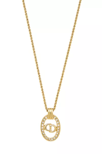 Gold Crystal 'CD' Necklace, , large