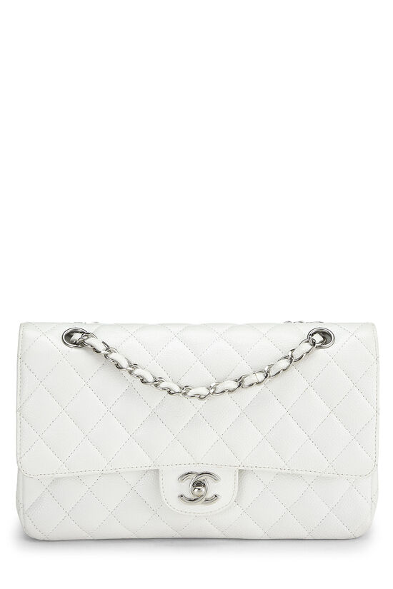 Chanel White Quilted Caviar Classic Double Flap Medium