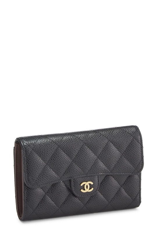 Black Quilted Caviar Classic Flap Long Wallet, , large image number 2