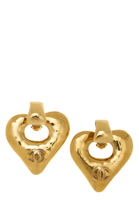 Gold 'CC' Heart Dangle Earrings, , large image number 0