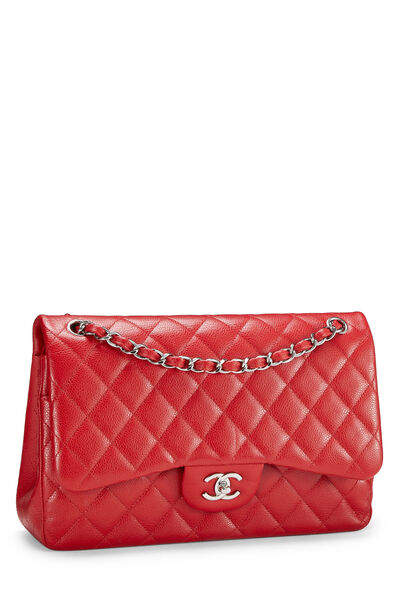 Red Quilted Caviar New Classic Double Flap Jumbo, , large