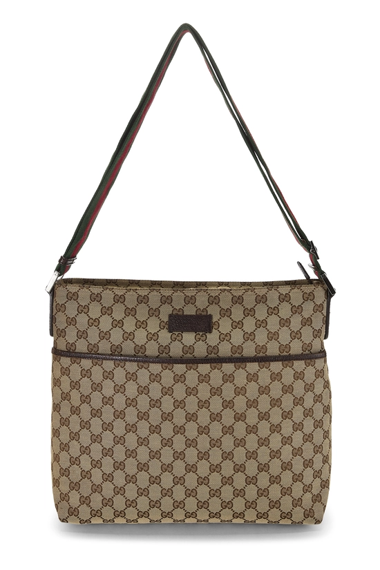 Brown Original GG Canvas Web Strap Pocket Messenger, , large image number 0